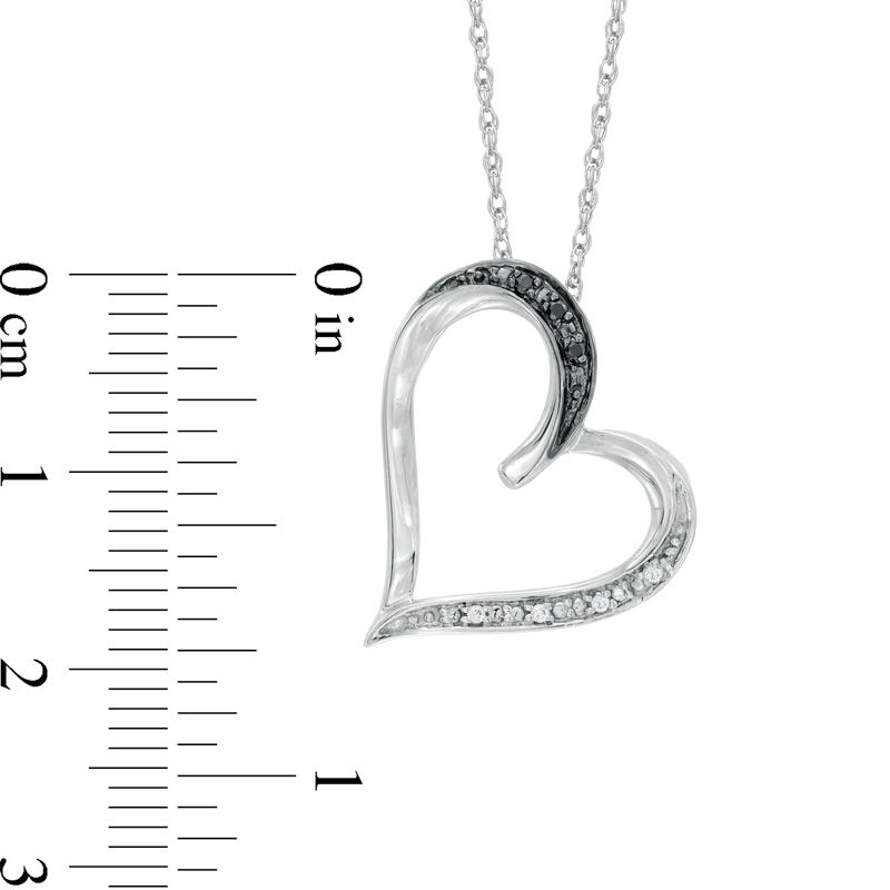 Black and White Diamond Accent Tilted Heart Pendant in Sterling Silver