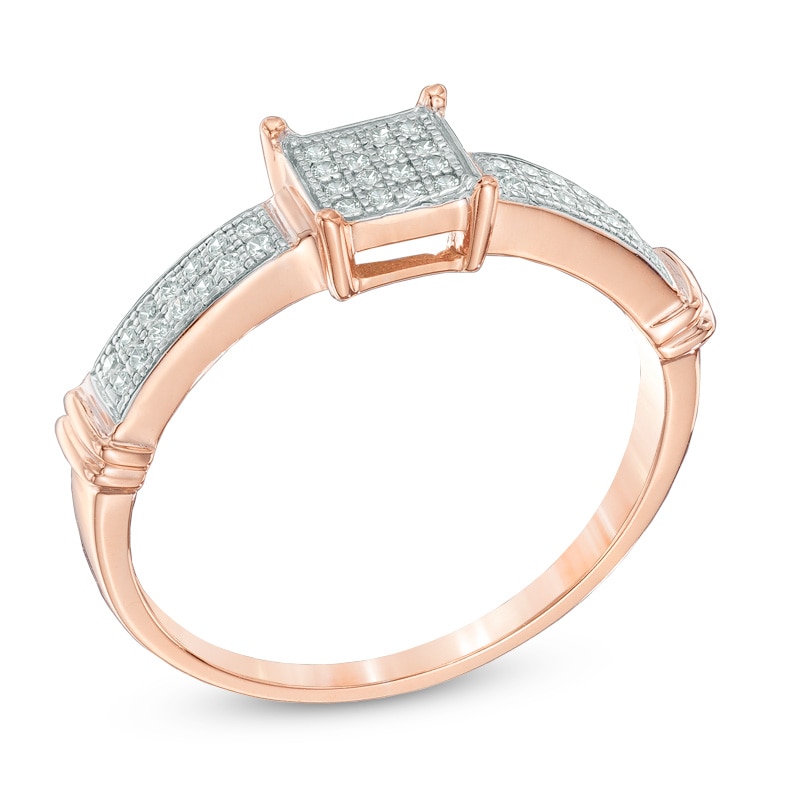 0.16 CT. T.W. Diamond Square Cluster Ring in 10K Rose Gold