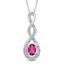 Thumbnail Image 0 of Oval Lab-Created Ruby and Diamond Accent Infinity Twist Pendant in Sterling Silver