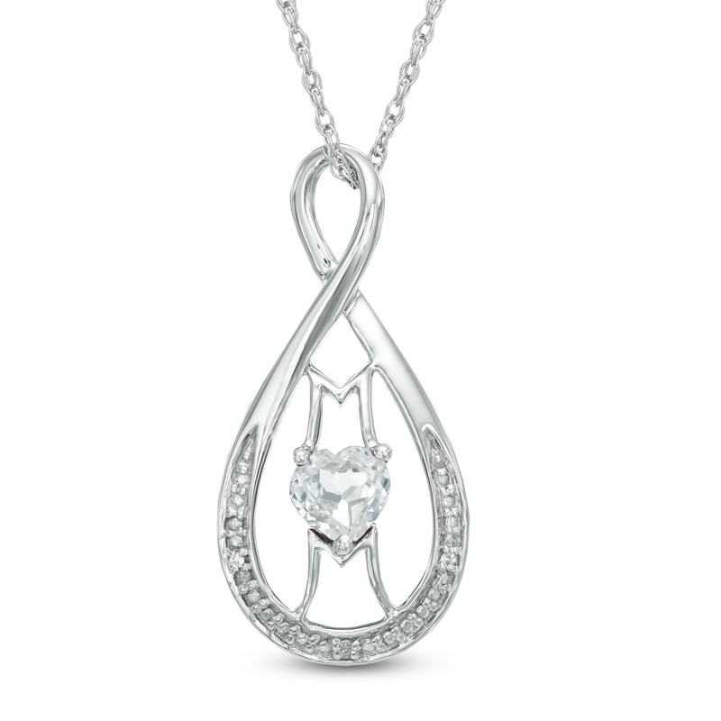 5.0mm Heart-Shaped Lab-Created White Sapphire and Diamond Accent "MOM" Infinity Pendant in Sterling Silver