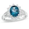 Thumbnail Image 0 of 8.0mm Oval London Blue Topaz and Lab-Created White Sapphire Ring in Sterling Silver