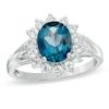 8.0mm Oval London Blue Topaz and Lab-Created White Sapphire Ring in Sterling Silver