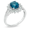 Thumbnail Image 1 of 8.0mm Oval London Blue Topaz and Lab-Created White Sapphire Ring in Sterling Silver