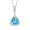 Thumbnail Image 0 of 8.0mm Trillion-Cut Swiss Blue Topaz and Lab-Created White Sapphire Frame Pendant in Sterling Silver