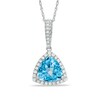 Thumbnail Image 1 of 8.0mm Trillion-Cut Swiss Blue Topaz and Lab-Created White Sapphire Frame Pendant in Sterling Silver