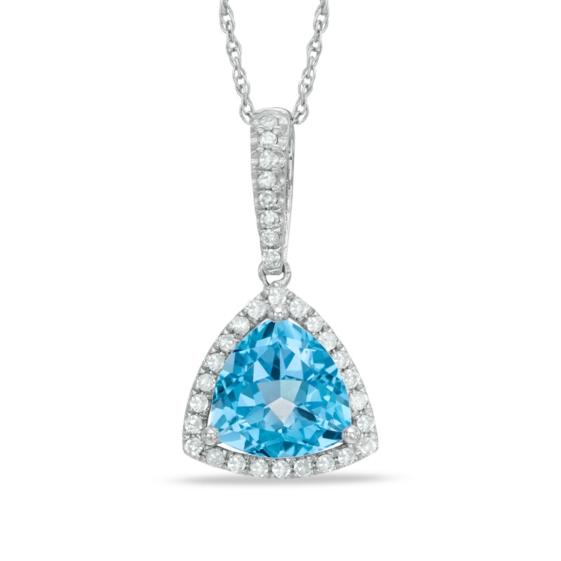 8.0mm Trillion-Cut Swiss Blue Topaz and Lab-Created White Sapphire Frame Pendant in Sterling Silver