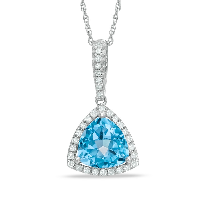 Main Image 1 of 8.0mm Trillion-Cut Swiss Blue Topaz and Lab-Created White Sapphire Frame Pendant in Sterling Silver