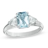 Emerald-Cut Aquamarine and Lab-Created White Sapphire Ring in 10K White Gold
