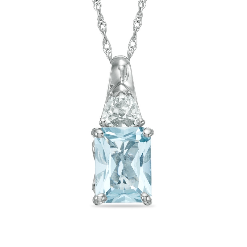 Emerald-Cut Aquamarine and Lab-Created White Sapphire Pendant in 10K White Gold|Peoples Jewellers