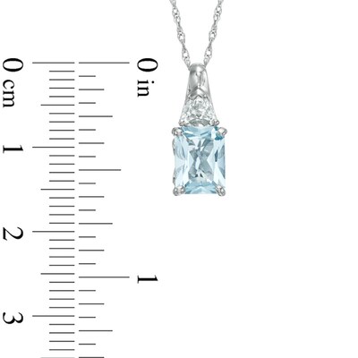 Emerald-Cut Aquamarine and Lab-Created White Sapphire Pendant in 10K White Gold