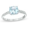 Thumbnail Image 0 of 7.0mm Cushion-Cut Aquamarine and Lab-Created White Sapphire Ring in Sterling Silver