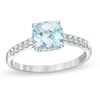 Thumbnail Image 0 of 7.0mm Cushion-Cut Aquamarine and Lab-Created White Sapphire Ring in Sterling Silver