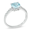 Thumbnail Image 1 of 7.0mm Cushion-Cut Aquamarine and Lab-Created White Sapphire Ring in Sterling Silver