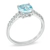 Thumbnail Image 2 of 7.0mm Cushion-Cut Aquamarine and Lab-Created White Sapphire Ring in Sterling Silver