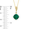 Thumbnail Image 1 of 8.0mm Cushion-Cut Lab-Created Emerald and Diamond Accent Pendant in 10K Gold