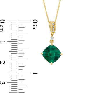 8.0mm Cushion-Cut Lab-Created Emerald and Diamond Accent Pendant in 10K Gold