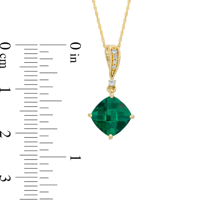 8.0mm Cushion-Cut Lab-Created Emerald and Diamond Accent Pendant in 10K Gold