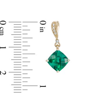 7.0mm Cushion-Cut Lab-Created Emerald and Diamond Accent Drop Earrings in 10K Gold