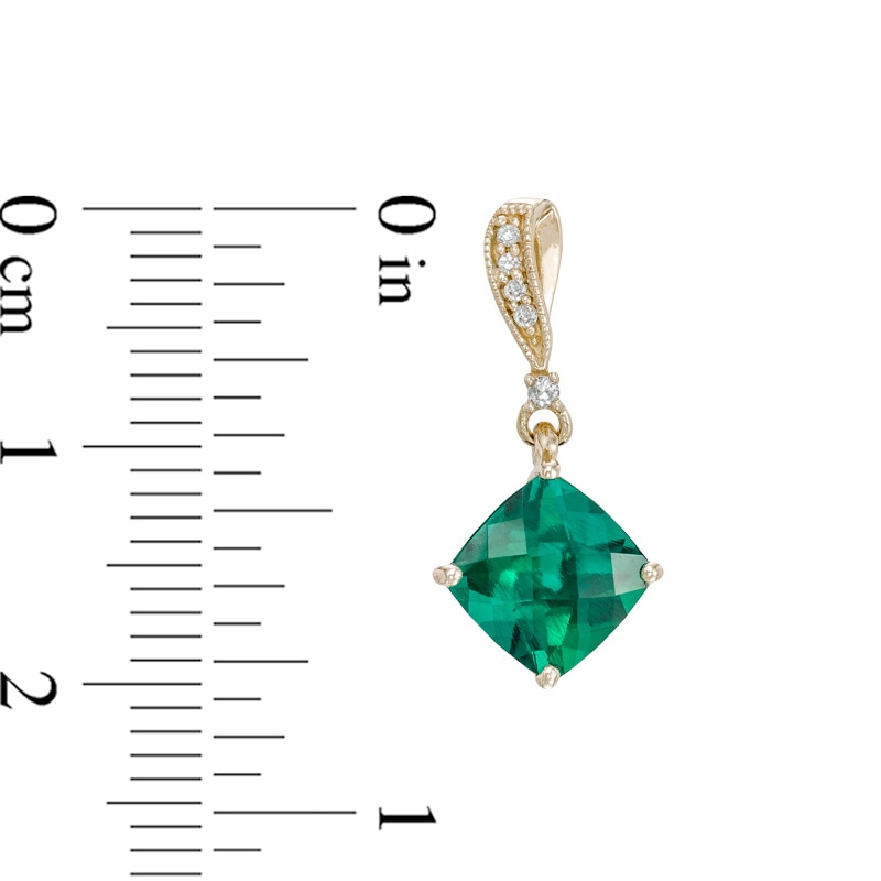 7.0mm Cushion-Cut Lab-Created Emerald and Diamond Accent Drop Earrings in 10K Gold