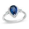 Thumbnail Image 0 of Pear-Shaped Lab-Created Blue and White Sapphire Frame Ring in Sterling Silver