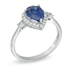 Thumbnail Image 1 of Pear-Shaped Lab-Created Blue and White Sapphire Frame Ring in Sterling Silver