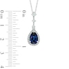 Thumbnail Image 2 of Pear-Shaped Blue and White Lab-Created Sapphire Frame Pendant in 10K White Gold