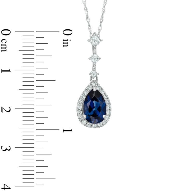 Main Image 2 of Pear-Shaped Blue and White Lab-Created Sapphire Frame Pendant in 10K White Gold