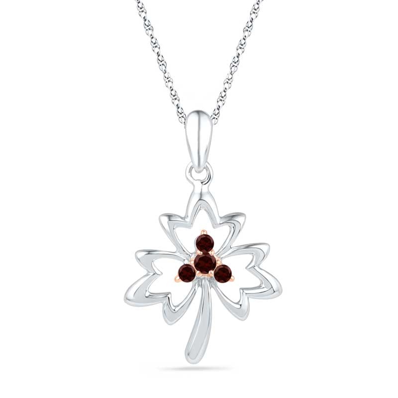 Garnet Maple Leaf Pendant in Sterling Silver