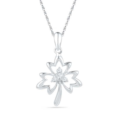 White Lab-Created Sapphire Maple Leaf Pendant in Sterling Silver