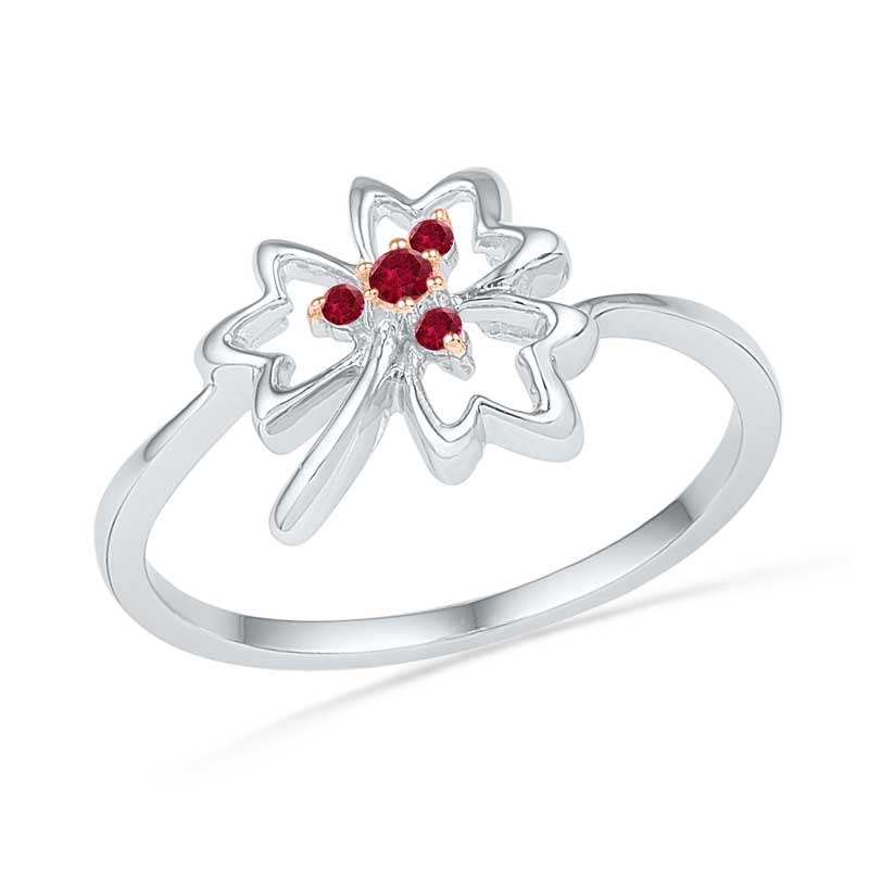 Lab-Created Ruby Maple Leaf Ring in Sterling Silver
