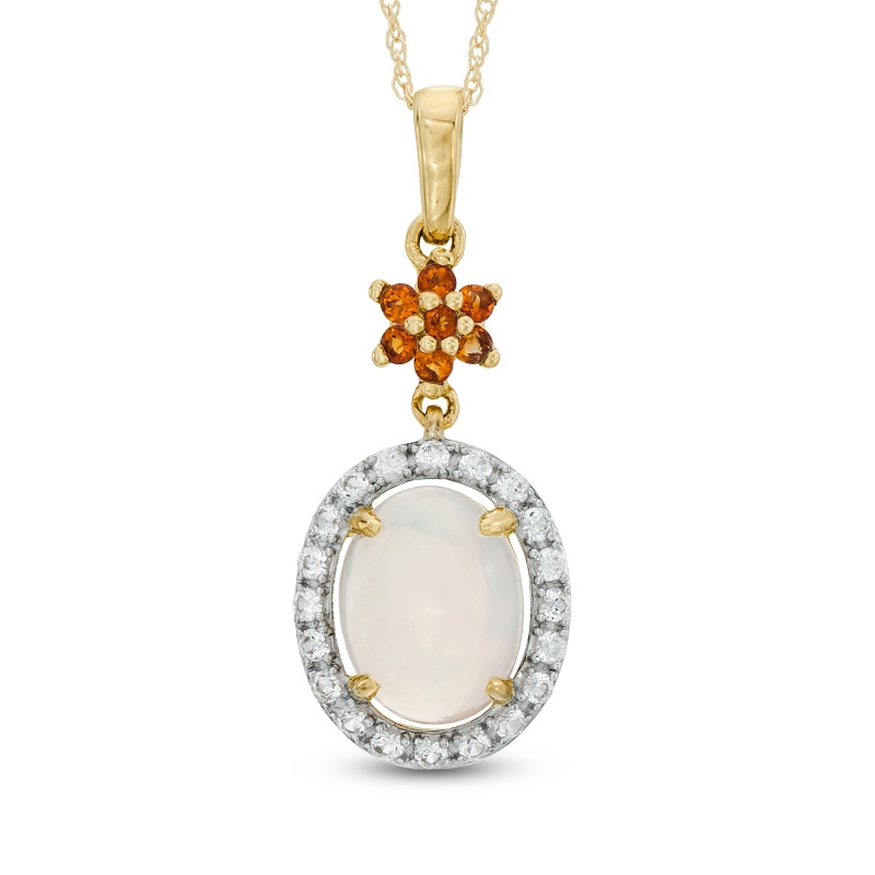 Oval Opal, Madeira Citrine and Lab-Created White Sapphire Pendant in 10K Gold
