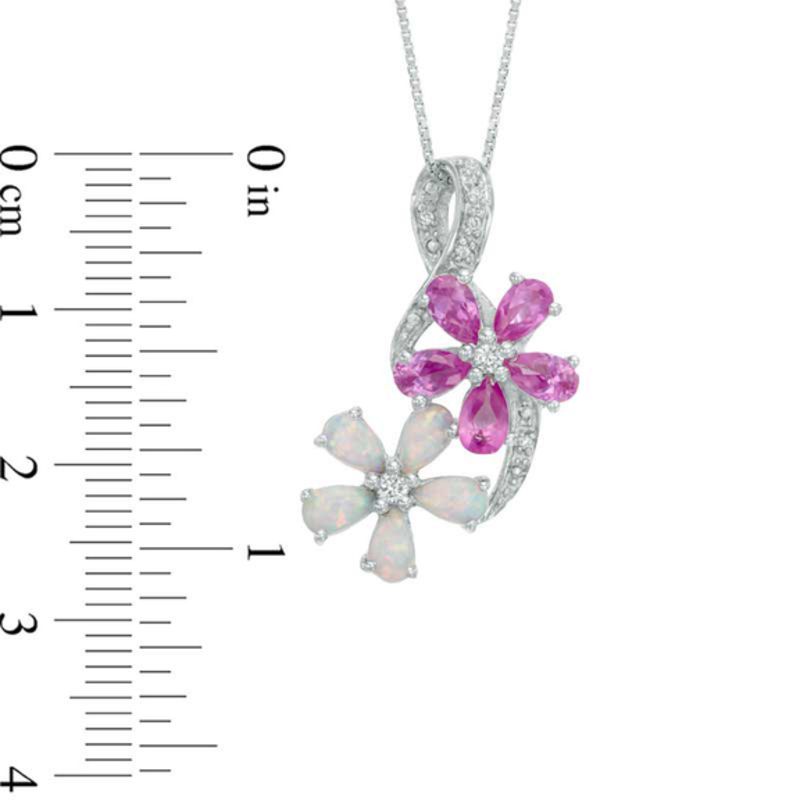 Pear-Shaped Lab-Created Opal and Pink and White Sapphire Flower Pendant in Sterling Silver