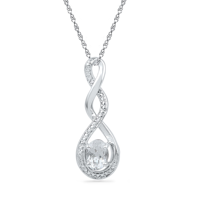 Oval Lab-Created White Sapphire and Diamond Accent Infinity Twist Pendant in Sterling Silver|Peoples Jewellers