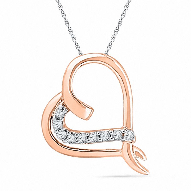 0.10 CT. T.W. Diamond Tilted Heart Pendant in 10K Rose Gold