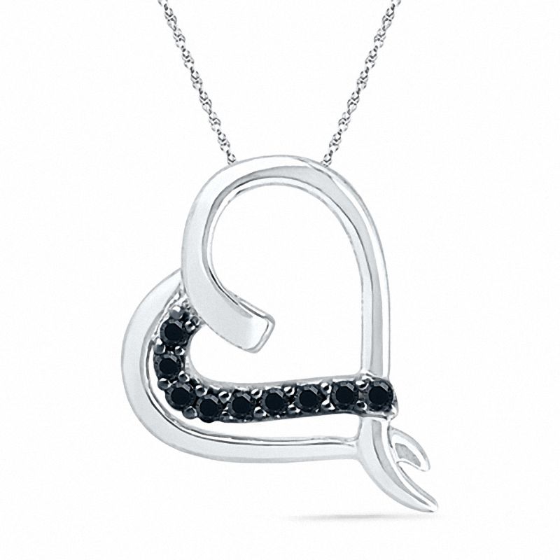 0.10 CT. T.W. Black Diamond Tilted Heart Pendant in 10K White Gold