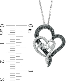0.40 CT. T.W. Enhanced Black and White Diamond Double Heart "Mom" Pendant in Sterling Silver