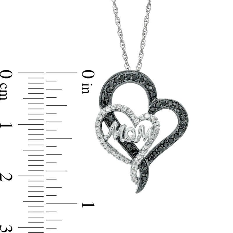 0.40 CT. T.W. Enhanced Black and White Diamond Double Heart "Mom" Pendant in Sterling Silver