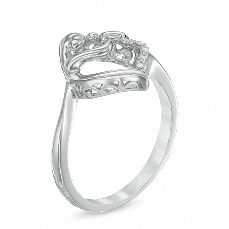 Diamond Accent Motherly Love Heart Ring in Sterling Silver
