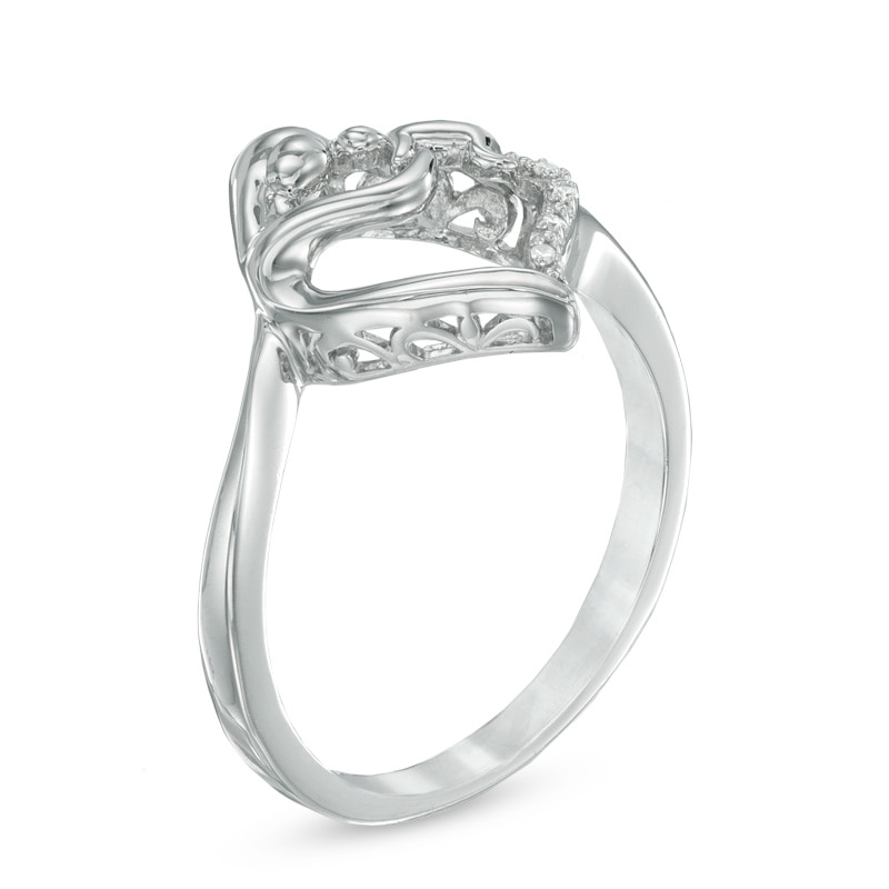 Diamond Accent Motherly Love Heart Ring in Sterling Silver