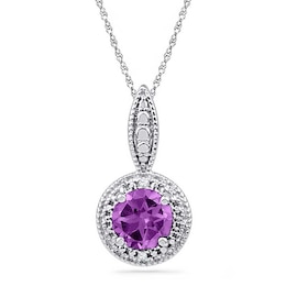 6.5mm Amethyst and Diamond Accent Frame Pendant in Sterling Silver
