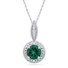 Thumbnail Image 0 of 6.5mm Lab-Created Emerald and Diamond Accent Frame Pendant in Sterling Silver