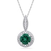 Thumbnail Image 1 of 6.5mm Lab-Created Emerald and Diamond Accent Frame Pendant in Sterling Silver