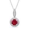 Thumbnail Image 0 of 6.5mm Lab-Created Ruby and Diamond Accent Frame Pendant in Sterling Silver