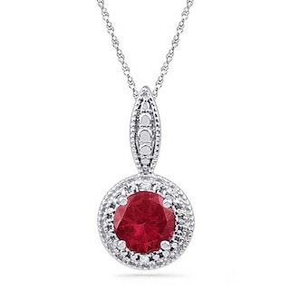 6.5mm Lab-Created Ruby and Diamond Accent Frame Pendant in Sterling Silver