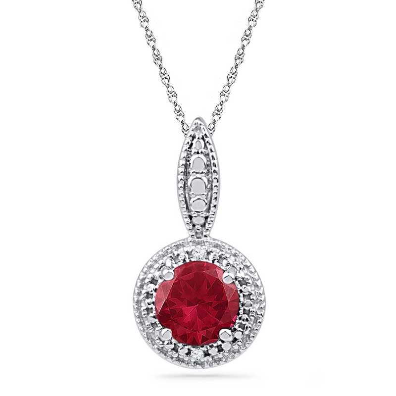 6.5mm Lab-Created Ruby and Diamond Accent Frame Pendant in Sterling Silver