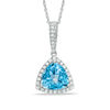 Thumbnail Image 0 of 8.0mm Trillion-Cut Swiss Blue Topaz and Lab-Created White Sapphire Pendant in Sterling Silver
