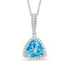Thumbnail Image 1 of 8.0mm Trillion-Cut Swiss Blue Topaz and Lab-Created White Sapphire Pendant in Sterling Silver