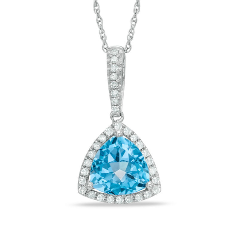 8.0mm Trillion-Cut Swiss Blue Topaz and Lab-Created White Sapphire Pendant in Sterling Silver