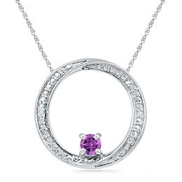 4.0mm Amethyst and Diamond Accent Swirl Circle Pendant in Sterling Silver
