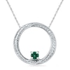 Thumbnail Image 0 of 4.0mm Lab-Created Emerald and Diamond Accent Swirl Circle Pendant in Sterling Silver